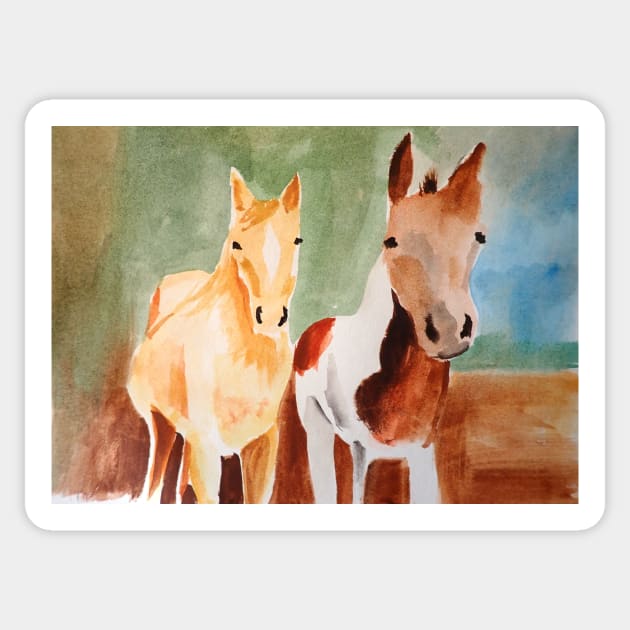 Two Horses in the Country Painting Sticker by julyperson